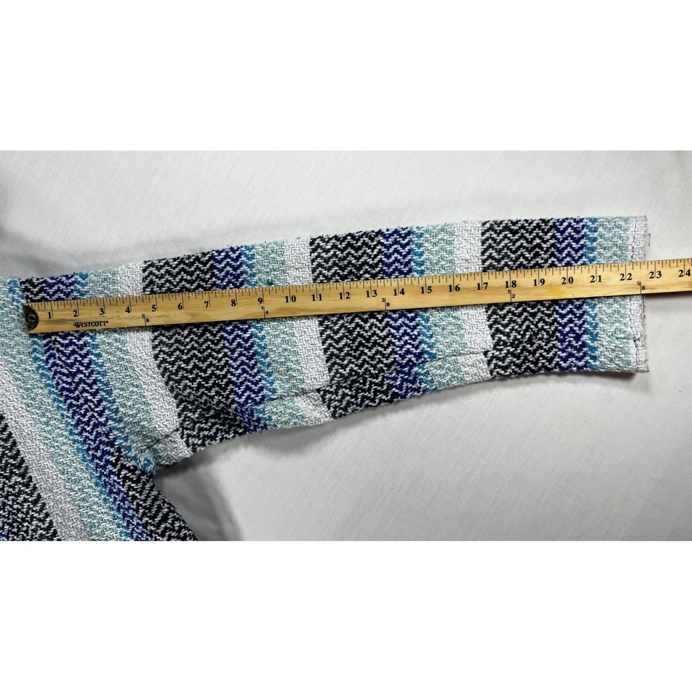 Baja Joe Mexican Hoodie Blue White Black Striped Jerga Pullover Large - Picture 6 of 9